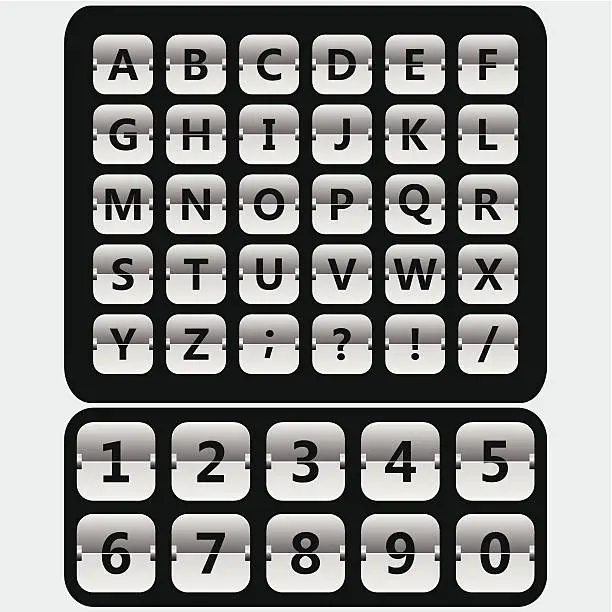 Vector illustration of gray airport style mechanical timetable display alphabet