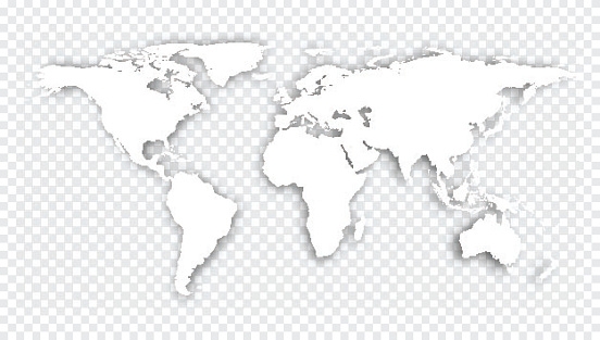 World map with shadow. Vector illustration. 