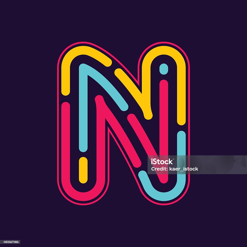 N letter icon with neon line or finger print. Creative vector design template elements for your application or corporate identity. Letter N stock vector