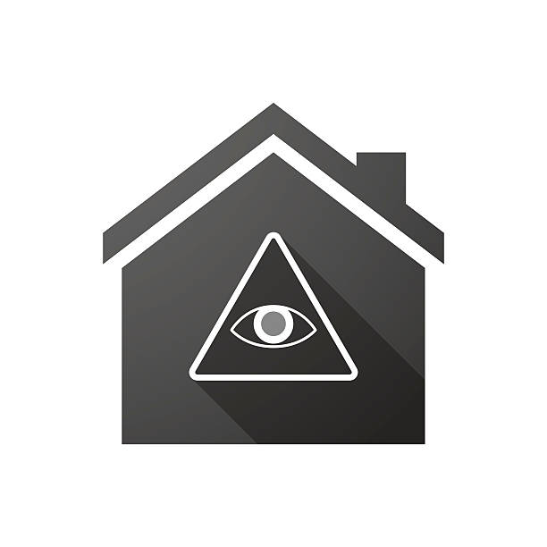 Black house icon with an all seeing eye Illustration of a black house icon with an all seeing eye providence house stock illustrations