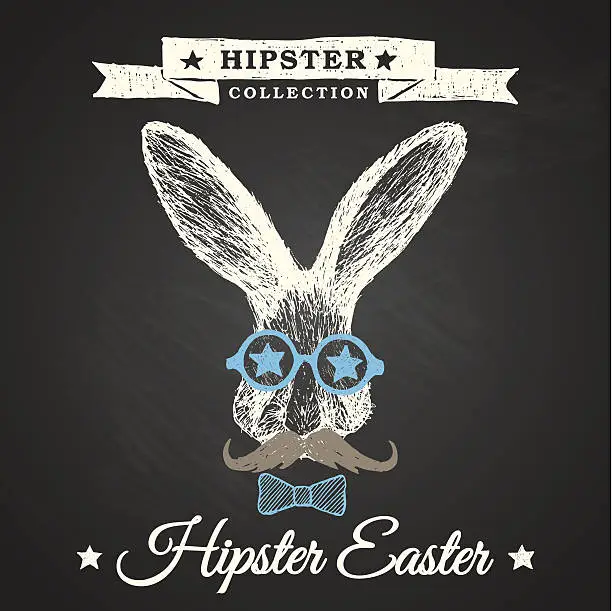 Vector illustration of Hipster Easter - rabbit easter poster