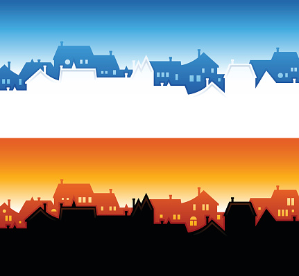 Neighborhood and community skyline backgrounds with copy space.
