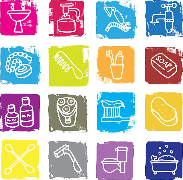 Vector illustration of Bathroom things block icon set