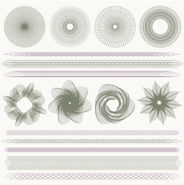 길로쉐 패턴 (워터마크를 비롯한, 하일랜드) (수표, 현금, 현금, 수표, 확인) - hypotrochoid stock illustrations