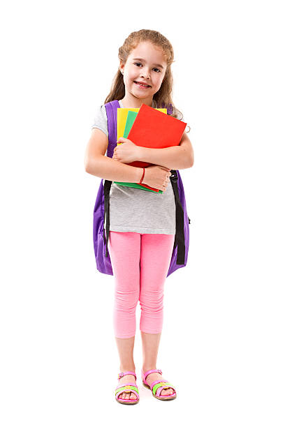 Little girl with books, isolated