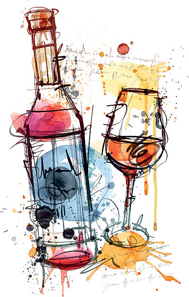 вино - wineglass wine glass red wine stock illustrations