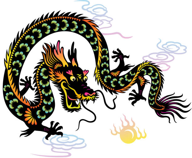 jahr des drachens bunte papier-schnitt art - dragon chinese dragon china chinese ethnicity stock-grafiken, -clipart, -cartoons und -symbole