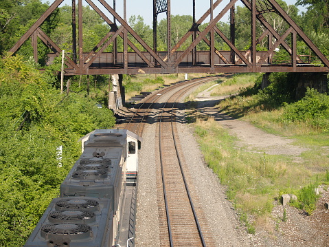 Shot from above an eastbound coal train