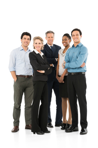 Group Of Happy Multi Racial Businesspeople Standing On White Background