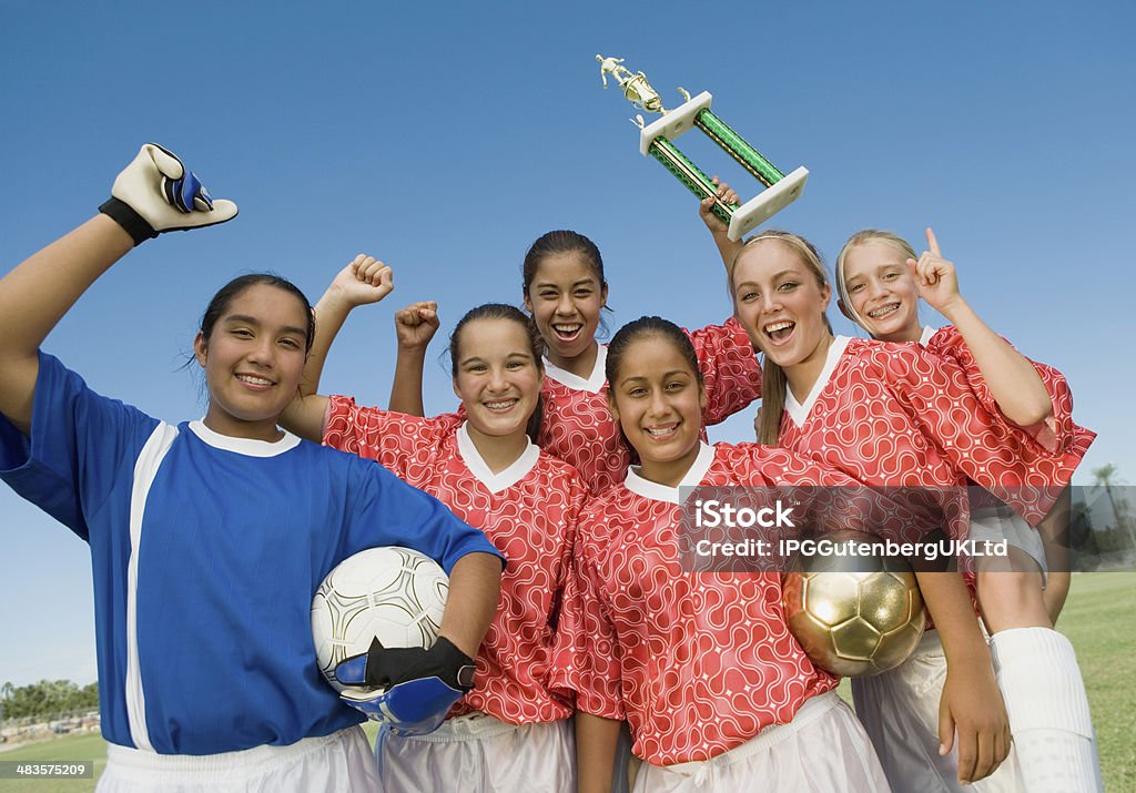 Girls Winning Soccer Team Portrait Stock Photo