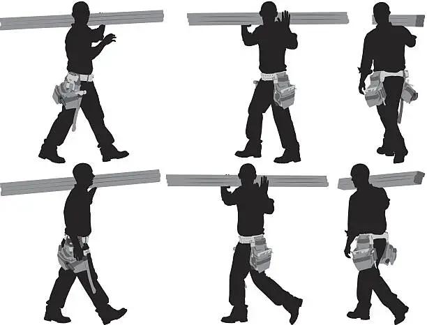 Vector illustration of Silhouettes of carpenter carrying logs