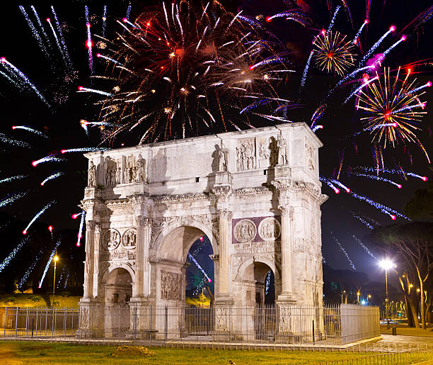 istock Celebratory fireworks over triumphal arch. Italy. Rome. 483575632
