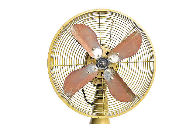 istock vintage yellow electric fan on white background 483575727