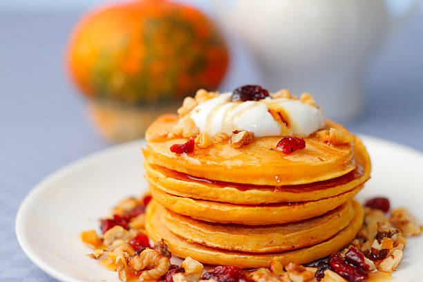 Pumpkin pancakes stock photo