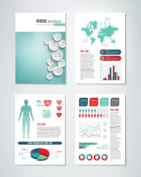 Medical Brochure Infographics Medical brochure template with charts and infographics elements. This file is saved in EPS10 format. life science lab stock illustrations