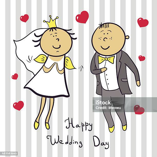 Romantic Wedding Couple Cute Married Stock Illustration - Download Image Now - Adult, Anthropomorphic Smiley Face, Bride