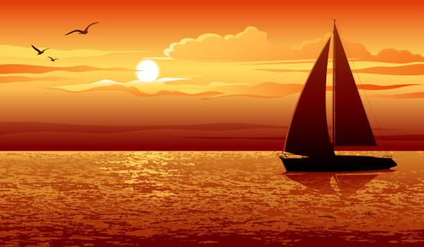 Sunset All elements are separate objects, grouped and layered. File is made with simple gradient. Global color used. 300dpi jpeg included. Please take a look at other works of mine linked below.  sailboat stock illustrations