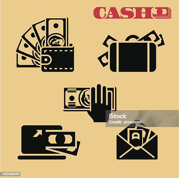 Money Icons Cash Stock Illustration - Download Image Now - Adult, Bag, Bank - Financial Building