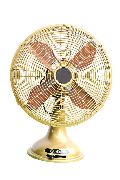 istock vintage yellow electric fan on white background 483586213