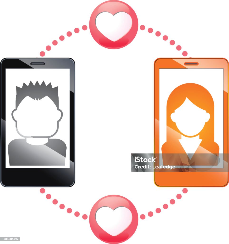 Amantes en el teléfono inteligente - arte vectorial de Adolescente libre de derechos