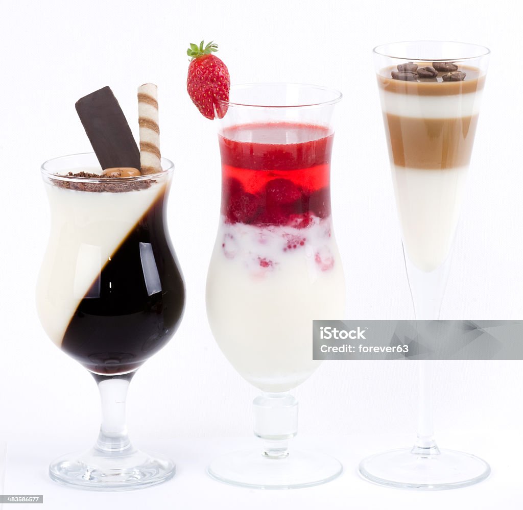 Tasty colorful jelly with coffee, chocolate and strawberry Tasty colorful jelly with coffee, chocolate and strawberry on a white background Beige Stock Photo