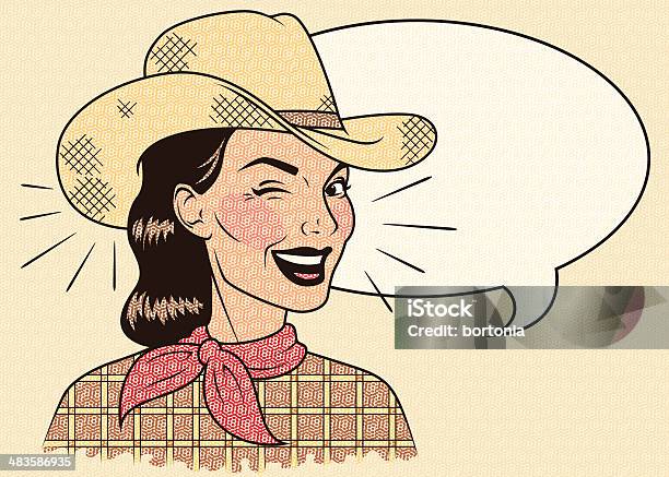 Faire Un Clin Doeil Au Style Rétro Cowgirl Avec Bulle De Dialogue Vecteurs libres de droits et plus d'images vectorielles de Cow-girl