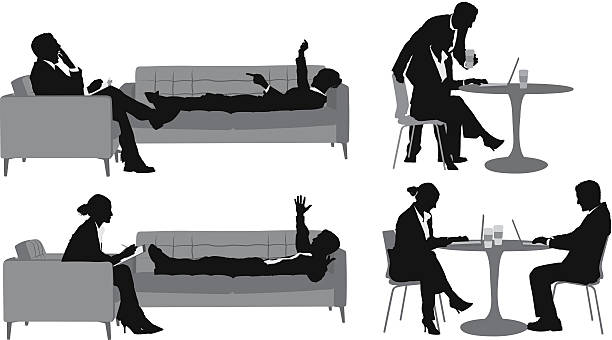 Silhouettes of businessman with a female executive Silhouettes of businessman with a female executivehttp://www.twodozendesign.info/i/1.png couch side view stock illustrations