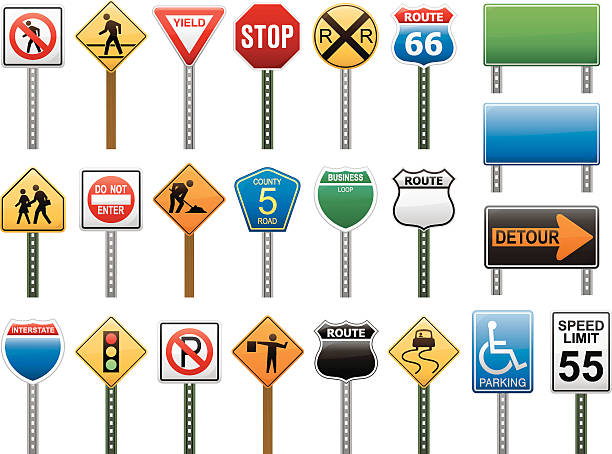 ilustraciones, imágenes clip art, dibujos animados e iconos de stock de american la interestatal señal colección de ilustraciones vectoriales - two lane highway illustrations