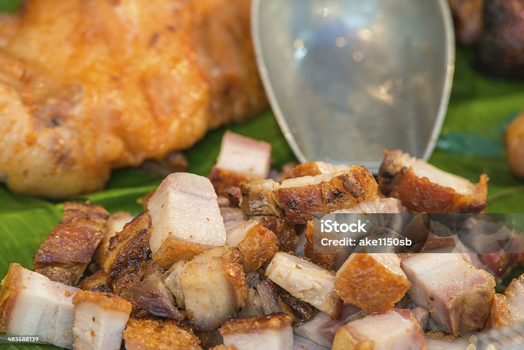 deep fried pork belly in market thai street food Abdomen Stock Photo