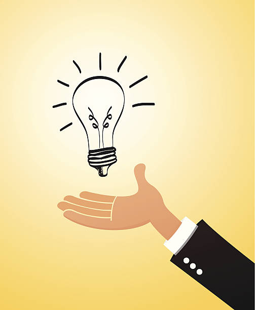 Idea Businessman hand holding a bulb. Got an idea. resourceful stock illustrations