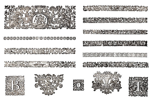 ilustrații de stoc cu vintage decorative woodcuts - imagine gravată