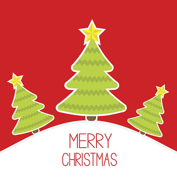 istock Three Christmas trees a snowy hill.  Merry Christmas card. 483589105