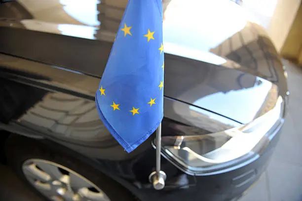 Europen flag on diplomatic Car of European union