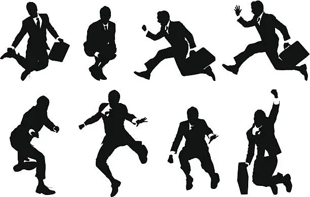 Vector illustration of Young businessmen jumping through the air