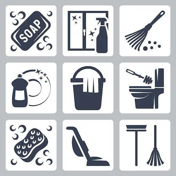 Vector illustration of Vector cleaning icons set