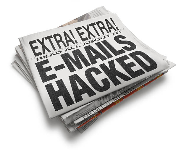 istock Emails Hacked Newspaper Headline On White Background 483590637