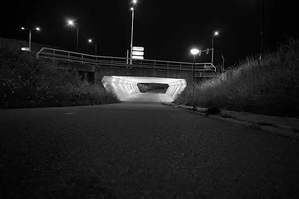 Dutch bikelane at night, shot with longexposure.