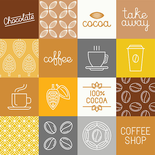 illustrazioni stock, clip art, cartoni animati e icone di tendenza di vettore di cioccolato, cacao e di caffè icone - chocolate cocoa hot chocolate backgrounds