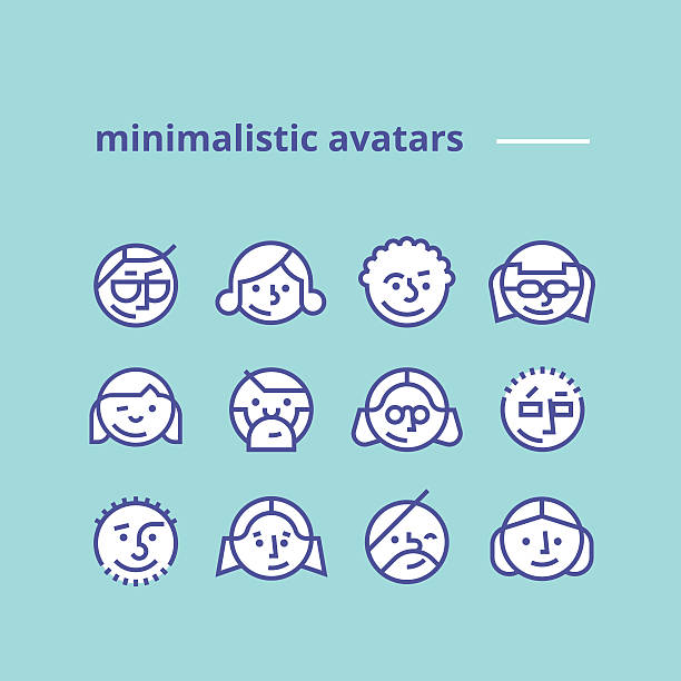 geometrische minimalistische-avatare-icons für website und sozialen netzwerken - dem menschlichen gesicht ähnliches smiley symbol stock-grafiken, -clipart, -cartoons und -symbole