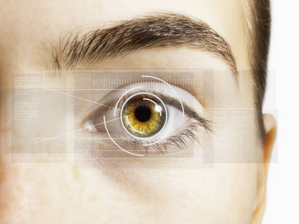 istock Extreme close up of retina scanner over hazel eye 483596405