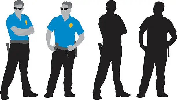 Vector illustration of Policemen Silhouettes