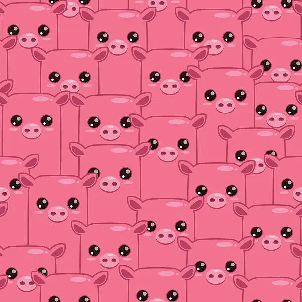 Vector illustration of Seamless pattern with cute cartoon pink pigs