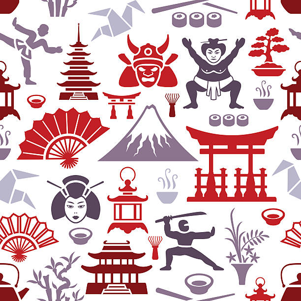 분재 패턴 - asian culture bamboo zen like red stock illustrations