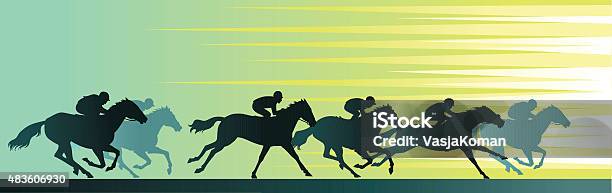 Horseracing Banner With Close Up Horse And Silhouettes Stock Illustration - Download Image Now