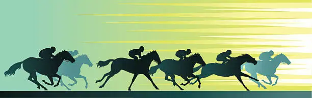 Vector illustration of Horseracing Banner With Close Up Horse and Silhouettes
