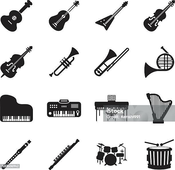 Musical Instruments Icon Set Stock Illustration - Download Image Now - In Silhouette, Musical Instrument, Drum - Percussion Instrument