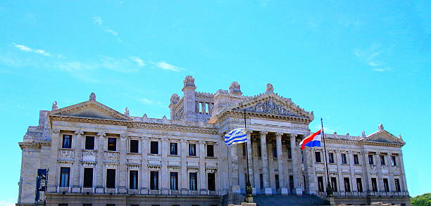 istock Uruguayan Legislative Palace Classic Parliament and flags, Montevideo, Uruguay 483607262