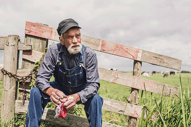 istock Elderly farm worker sitting relaxing 483611912