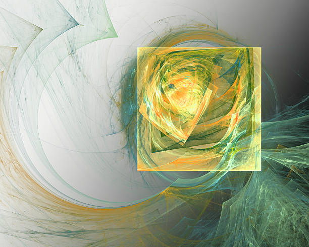 istock Abstract fractal design.  Yellow square and green bends 483612418