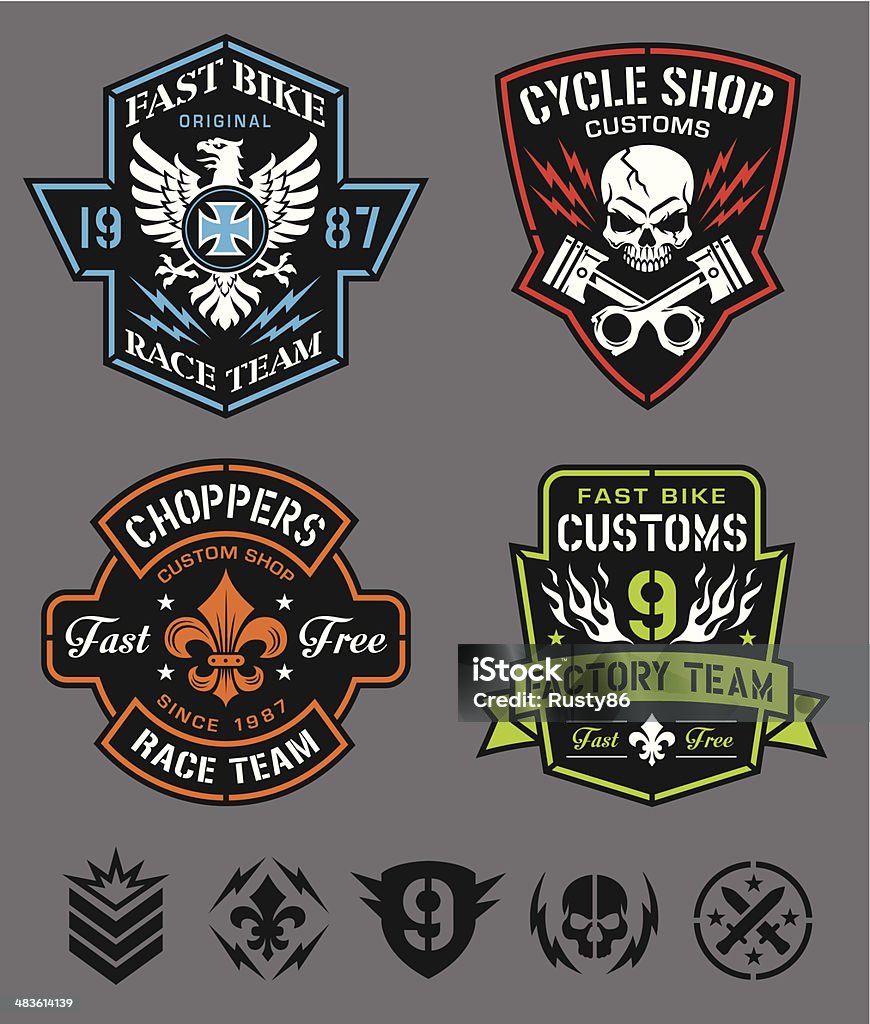 Motorcycle logo badges Motorcycle logo badge set. Motorcycle stock vector